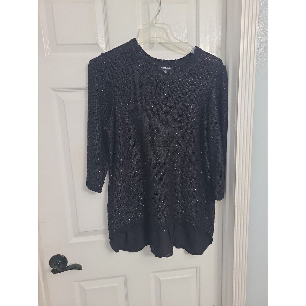 black Notations pullover sweater featuring all-over sequin embellishment sz 1X